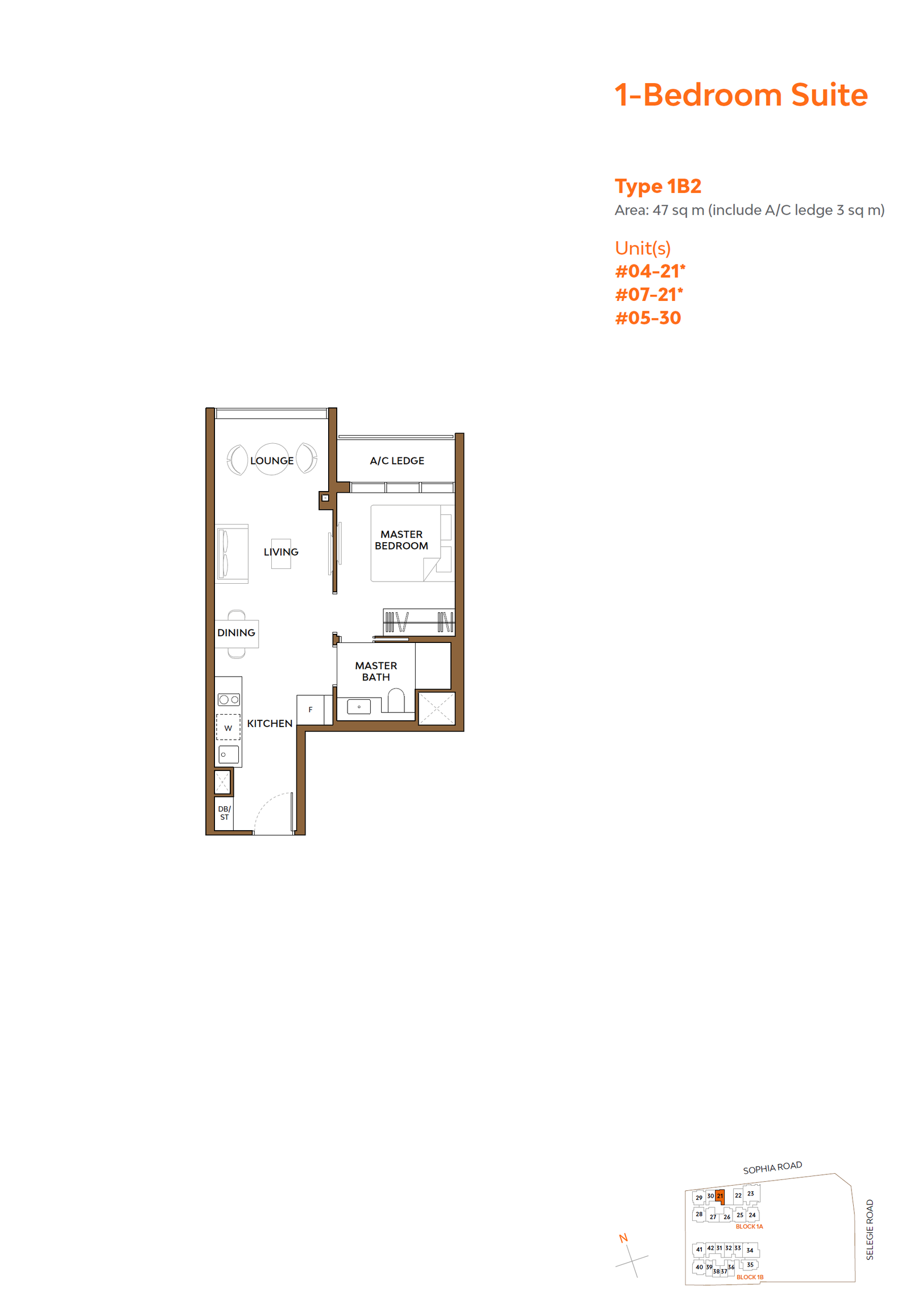 The Collective At One Sophia 1 Bedroom Floor Plan 3
